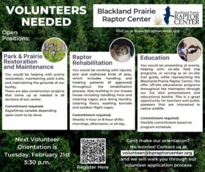 Blackland Prairie Raptor Center Volunteers Needed Orientation February 21st Environmental Nonprofit Texas