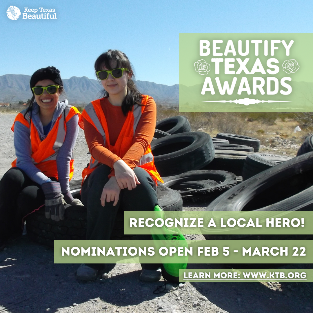Beautify Texas Awards Graphic Depicting two young volunteers.